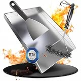 valuents® Grillplatte - Plancha Grill Platte aus dickem & rostfreiem Edelstahl – 40 x 30 cm – für BBQ Gasgrill & Kohlegrill geeignet +PLUS: Bürste & Grillspachtel