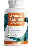 Aminosäuren Komplex hochdosiert - 240 Tabletten - 6.000 mg Aminosäuren pro Tag - 9 essentielle Aminosäuren + 3 Co-Faktoren: Taurin, Carnitin & Glycin - laborgeprüft mit Zertifikat - 100% vegan