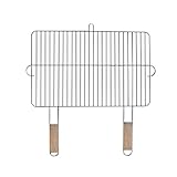 Grillrost 54x34cm mit 2 Holzgriffen Stahl verchromt Grillgitter Grillaufsatz Ersatzrost