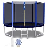 SAIBERTAN Trampolin Outdoor Ø244/305/366 cm, Rundes Gartentrampolin mit 4 Erdnägeln & Sicherheitsnetz – EXTRA STARK & WETTERFEST (INTERTEK GS-Zertifiziert) – Inklusive Leiter und Gepolsterten Stangen