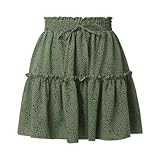 Rock Damen Sommer Kurze Röcke Mini Sommerrock A-Linie Faltenrock Rüschen Minirock Layered Skirt Plisseerock Strand Rö Yoga Sportrock Tennisrock Golfrock (Green, L)