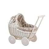 e-wicker24 Alles aus Weide Puppenwagen aus Weide mit Bettwäsche perfekte Geschenkidee Korbpuppenwagen schöner Spielzeug aus Korbgeflecht Korbwagen für Puppen Spielzeug für Mädchen (Beige 1)