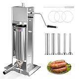 LEADZM 5L Wurstfüller,Manueller Wurstfüllmaschine Wurstmaschine inkl. 16/22/25/32/38 mm 5 Fülltüllen,Fleischwolf Wurstspritze Wurstpresse mit 2-Gang-Getriebe Vertikale Wurstpresse Handkurbel