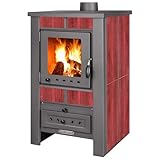 ProTermo Alpina G Rot Kaminofen mit Schamottstein - 8 kW Heizleistung - Kaminofen Holzofen mit Sichtfenster, Bauart 1