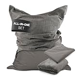 Lumaland Sitzsack Classic XXL All-in-One Set | Riesen Sitzsack XXL mit Cord & Outdoor Bezug für drinnen & draußen | Sofa Sessel mit im Innensack sicher verpackter EPS-Füllung – Hüllen Easy wechselbar