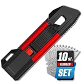 Cuttermesser Profi mit Trapezklingen – Sicherheitsmesser mit Klingeneinzug – Universalmesser Teppichmesser Trockenbaumesser Cuttermesser – Messerset inkl. 10 SK5 Carbonstahl Trapezklingen GRAFF