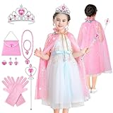 Aomig Prinzessin Umhang Set, 11 Stück Prinzessinnen Umhang Kleidung mit Krone Zauberstab Schmuck Tasche, Verkleidung Mädchen Prinzessin Party Kostüm Karneval Cosplay Halloween Kostüm