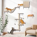 Myiosus kletterwand Katzen, Kratzbaum Wand 10-teiliges, Bequem Wandkratzbaum, Aus starken Mehrschichtplatten, Katzenmöbel mit Große Hängebrücke, Kratzsäule mit Sisal, Spielwandregal, bis 10 kg