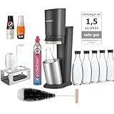 SodaStream Crystal 3.0 Wassersprudler-Set, 1 CO2-Zylinder, Glaskaraffen, Flaschenhalter, Sirup-Mischungen 440 ml