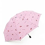 Regenschirm Faltender Taschenschirme Windbeständiger, Sonnenschutz Umbrella Mit Niedlichen Mustern Im Freien UV Schirmständer Leicht Kompakt Für Regnerische Und Sonnige (Rosa,Kirsche)