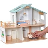 Jewelkeeper Puppenhaus Holz - Mehrfarbig - Spielpuppenhaus für Kinder ab 3+ - 20 Teile - Aus Holz und Stoff - Großartig für die Augen-Hand-Koordination