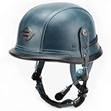 Vintage Leder Motorrad Halbhelm, ECE 22.06 Zertifiziert Retro Jethelm Für Damen Und Herren, Rollerhelm Im Deutschen Stil F,XL/(60~61cm)