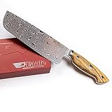 Eagle U-Grip - Nakiri-Messer 18 cm - Voll-Damaststahl 108 Lagen / Heftschalen: Olivenholz aus Süditalien