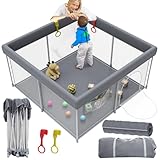 WEKSI Faltbares Baby Laufstall mit Matte, 127.0 cm x 127.0 cm Tragbarer Laufstall für Kleinkinder mit 2 Griffen, einfache Einrichtung für den Innen- und Außenbereich, Baby-Zaun-Spielplatz, perfekt für
