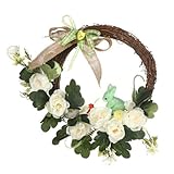 Easter Door Wreath, Artificial Flower Easter Wreath, Easter Egg Door Wreath, Easter Holiday Door Decoration, Rustic Farmhouse Style Indoor and Outdoor Spring Season Decoration for Bedroom, Window