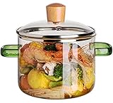 Glas-Kochtopf mit Deckel – Doppelgriff, mikrowellengeeignet, hitzebeständiger Topf zum Kochen von Suppe, Milch, Brei – Klarglas-Simmertopf