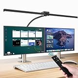 vatato Doppelkopf Schreibtischlampe LED, Dimmbar 24W 80CM Schreibtischlampe für Homeoffice, klemmbar Augenschutz Tageslichtlampe mit Fernbedienungen, 5 Farb 5 Helligkeit Büro Tischlampe (schwarz)