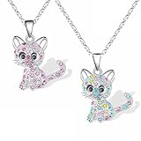 MIRKUZI Ketten für Mädchen 2 Stück, Halsketten mit süßen Katzenanhängern, Weihnachts- und Geburtstagsgeschenke für Kinder, Mädchen, Frauen, Damen