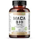 Bio Maca Kapseln - 180 Kapseln - 500mg. 100% Bio Maca Wurzel aus Peru. Natürliches Stärkungsmittel gegen Müdigkeit. Frei von Zucker und Zusatzstoffen. Gelatinierte Kapseln, wasserlöslich. NaturaleBio