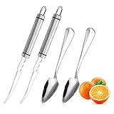 Grapefruit Messer, Edelstahl Grapefruit Messer 2 Stück, Grapefruit Messer gebogen mit 2 Stück Grapefruit Löffeln, für Grapefruit und Orangen Küchenutensil