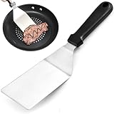 Pfannenwender, Koch und Grillutensilien, BBQ-Spachtel für BBQ Disk Feuerplatte Oder Küche, Edelstahlspatel mit Hitzebeständigem Griff, Löcher für Einfache Lagerung