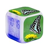 SerendipitousWhisper Schmetterling Digitaler Wecker,Kinder-LED-Nachttischwecker Quadratische beleuchtete LCD-Uhr Wake Up Wecker Insekt Muster Geschenk Geburtstagsgeschenke für Kinder Erwachsene