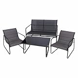 Nexos Trading Astoria Sitzgarnitur Gartengarnitur 1 Bank 2 Stühle 1 Glastisch Garten-Set – Farbe: grau -Gartenmöbel-Set Balkonset Terrassenmöbel Sitzgruppe