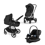 Cybex EOS 5-in-1 Travel System Kinderwagen + leichter Aton G Babyschale, Moon Black