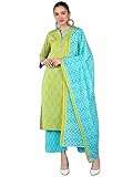 Vaamsi Damen Baumwollmischung bedruckte gerade Kurta-Hose mit Dupatta (VKSKD1566_Green_3XL), Grün , XXX-Large