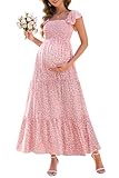 Umstandskleid für Babyparty – Fotoshooting, Schwangerschaft, Sommer, Maxi, Spaghettiträgern, Freizeitkleid, pink floral, XX-Large