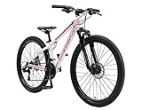 BIKESTAR Hardtail Aluminium Mountainbike Shimano 21 Gang Schaltung, Scheibenbremse 26 Zoll Reifen | 13 Zoll Rahmen Alu MTB | Weiß Pink