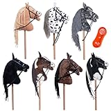 RL24 HKM - Hobby Horse Clara inkl MagicBrush | Steckenpferd mit Trense | Spielpferd aus Plüsch mit Holzstock & Langer Mähne | Stockpferd ohne Griffe & Rollen | grau