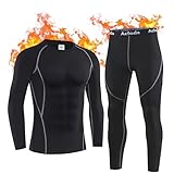 Acfoda Thermounterwäsche Herren, Skiunterwäsche Winter Warm Thermowäsche Set Weich Atmungsaktiv Thermo Unterwäsche Funktionswäsche Thermounterhemd Thermounterhose Schwarz S
