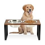 GUUSII HOME Futternapf Hund Erhöht Hundenapf Mittlere Hunde Futterstation Erhöhter Futterbar Edelstahl Näpfe 900ml Hundebar Napfständer Hoch Bambus 42.5 * 20 * 20.5cm für Mittelgroße Haustiere