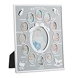 Relaxdays, Silber Babybilderrahmen, First Year, Monatsbilderrahmen Alu, 12 Monate, 29 x 24 cm, Collage zum Aufstellen, Aluminium, Pappe, Standard