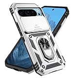 Jeelar ESONG Handyhülle für Google Pixel 9 Pro Ständer Hülle,Militär Stoßfeste Handytasche Case Outdoor Schutzhülle Cover,Metall Ring Halter/Kameraschutz,Silber