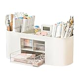 Schreibtisch Organizer, Kinder Schreibtisch Organizer Stiftehalte 10 Fächer Große Kapazität, Weiß Multifunktionaler Organizer Schreibtisch mit 2 Schublade für Büro Schule