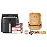 Cosori Turboblaze Heißluftfritteuse Airfryer, 9-in-1 Air Fryer XXL 6L, leiser DC Motor mit 5 Geschwindigkeitsstufen+ Cosori Backpapier für Heißluftfritteuse XXL 4-7,3 L, 100 Stück 20 cm