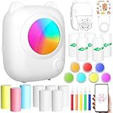 ZZXLOPEZ Mini Drucker, Tragbarer Mini Fotodrucker Thermodrucker Smartphone Taschendrucker, Wireless Fotodrucker mit Android & iOS mit 14 Rollen Papier, Mobiler Fotodrucker für Journal, Notizen