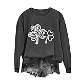 ABLYTMIAQ Sweatshirts für Damen, Kleeblatt-Grafikdruck, Pullover, Hemden, Frühling, lässig, langärmelig, Rundhalsausschnitt, Illustration, Tops, weiblich, 17. März 2025, St. Patrick's Day Kostüm für
