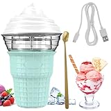 Mini-Eismaschine für Kinder, 450 ml, automatische elektrische Eismaschine mit Löffel und Zutatenschacht, tragbarer USB-Ladeanschluss, DIY-Mehrzweck-selbstgemachtes Gelato-Sorbet, gefrorener Joghurt