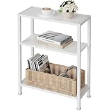 Vantimo Beistelltisch, Kleiner Beistelltisch, Sofa Beistelltisch für schmale Räume, Schlanker Beistelltisch, Nachttisch, für Wohnzimmer Schlafzimmer Büro, Weiß