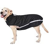 Wasserdichter Hundemantel Hundejacke mit Kragenloch Klettverschluss Fleece gefüttert reflektierender Wintermantel für mittelgroße große Hunde Schwarz 5XL
