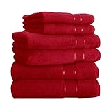 Mixibaby Handtuch 6er set 2X Duschtuch 2X Handtuch 2X Gästetuch 100% Baumwolle Frottee, Farbe:Rot