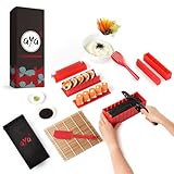 Aya Sushi Maker Kit Sushi Maker Rot Komplett mit Sushi Messer und Exklusiv Video Tutorials 11 Stück DIY Sushi Set - Einfach und Spaß für Anfänger - Sushi Rollen Maker- Maki Roll – Sushi Roller