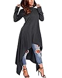 ZANZEA Damen Langarm Kapuzenpullover Asymmetrisch Lange Hoodies Shirts Oversize Oberteile 01-dunkelgrau Small