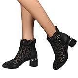 Minetom Damen Pumps Schuhe Elegant Spitze Blumen Blockabsatz rutschfest Strass Abend Party Braut Schuhe A Schwarz 40 EU