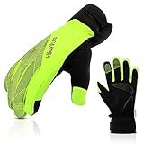 HIKENTURE Winterhandschuhe, Wasserdicht Fahrrad Handschuhe Winter Herren Damen, Winddichte Skihandschuhe Fahrradhandschuhe mit Langlauf Gel Gepolstert Männer Frauen, Outdoor -Geldgrün XL