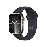 Apple Watch S9 [GPS + Cellular, 41mm] Edelstahlgehäuse in Graphit und Sportarmband in Mitternacht, M/L (Generalüberholt)