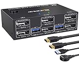 USB 3.0 DP KVM Switch 2 PC 2 Monitore, KVM Switch 4K@144Hz 8K@30Hz, Dual Monitor KVM Switch Displayport 1.4, KVM Switches 2 Monitore für 4 USB Geräte Maus Tastatur, mit 2 USB3.0 und 2 DP Kabel